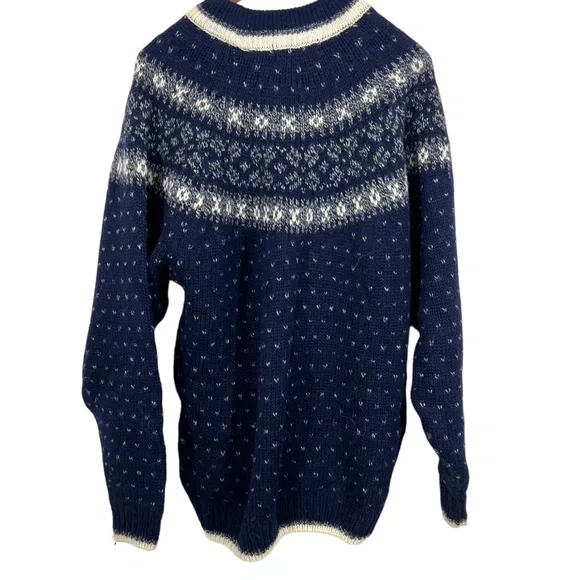 Vintage Lodge Sweater Adult XL Blue White Wool Knit Nordic Fair Isle Icelandic - Picture 6 of 7